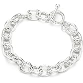 COOLSTEELANDBEYOND Womens Rolo Chain Link Bracelet Stainless Steel, Chunky Oval Links with Toggle Clasp