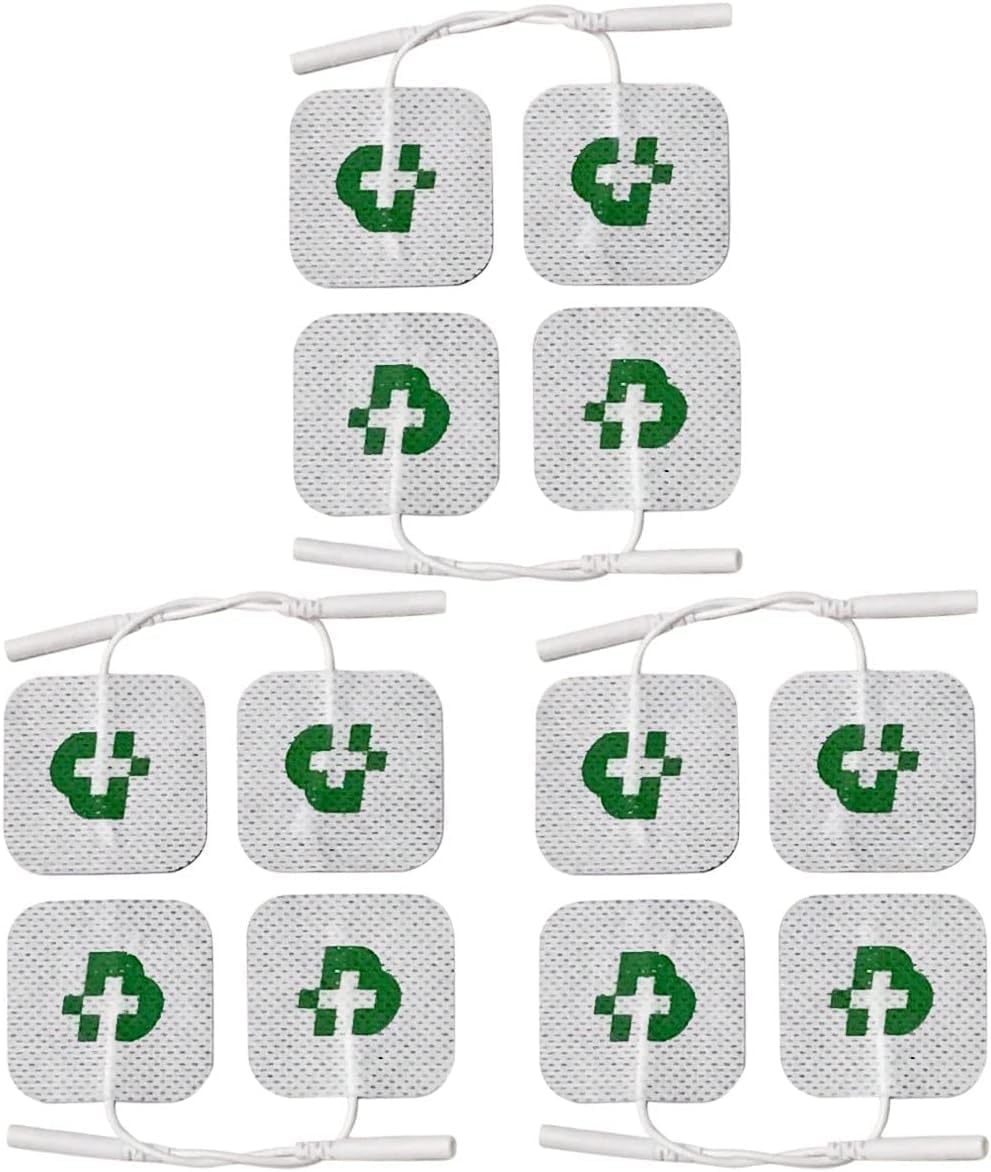 12 high quality electrodes mm. 50x50, universal, suitable for all brands of 2mm pin plugs, washable, do not need gel