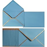 50 Pack A7 Envelopes Dusty-Blue 5 x 7 Self-Adhesive V Flap Envelopes with Gold Border for Office, Greeting Card, Wedding, Graduation, Baby Shower, Parties, Invitations