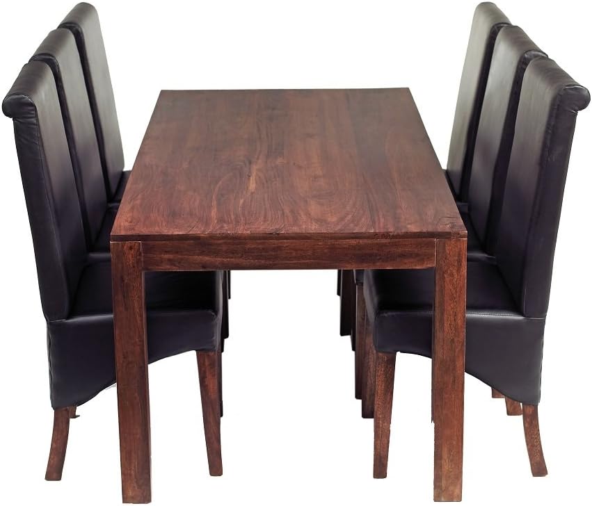 Electra design 6 Seater Dining Set with Leather Chairs, Deep Walnut