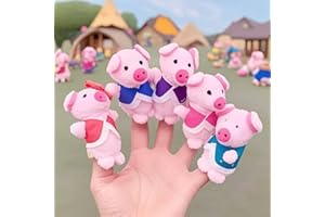 SHAOANGDUOMI This Little Piggy Finger Puppets for Kids, 5 Pack Plush Finger Puppets Toy, This Little Pig Nursery Rhyme Finger Puppet, Storytelling Theater Role Play, Bedtime Story for Toddlers