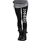 RoseSeek Women's Moon Graphic Leggings Mid Waisted Skinny Leggings Casual Fitted Pants