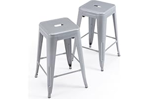 Vogue Furniture Direct 24" High Bar Stools Backless Silver Metal Barstools Indoor-Outdoor Barstools Counter Height Stools with Square Seat, Set of 2 - VF1571021