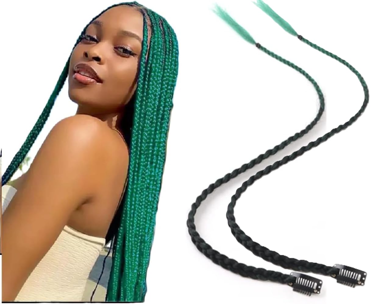 2 x Clip-In Hair Extension Highlights Streaks, Colourful Hair Highlights (Braid - Green) — image 1