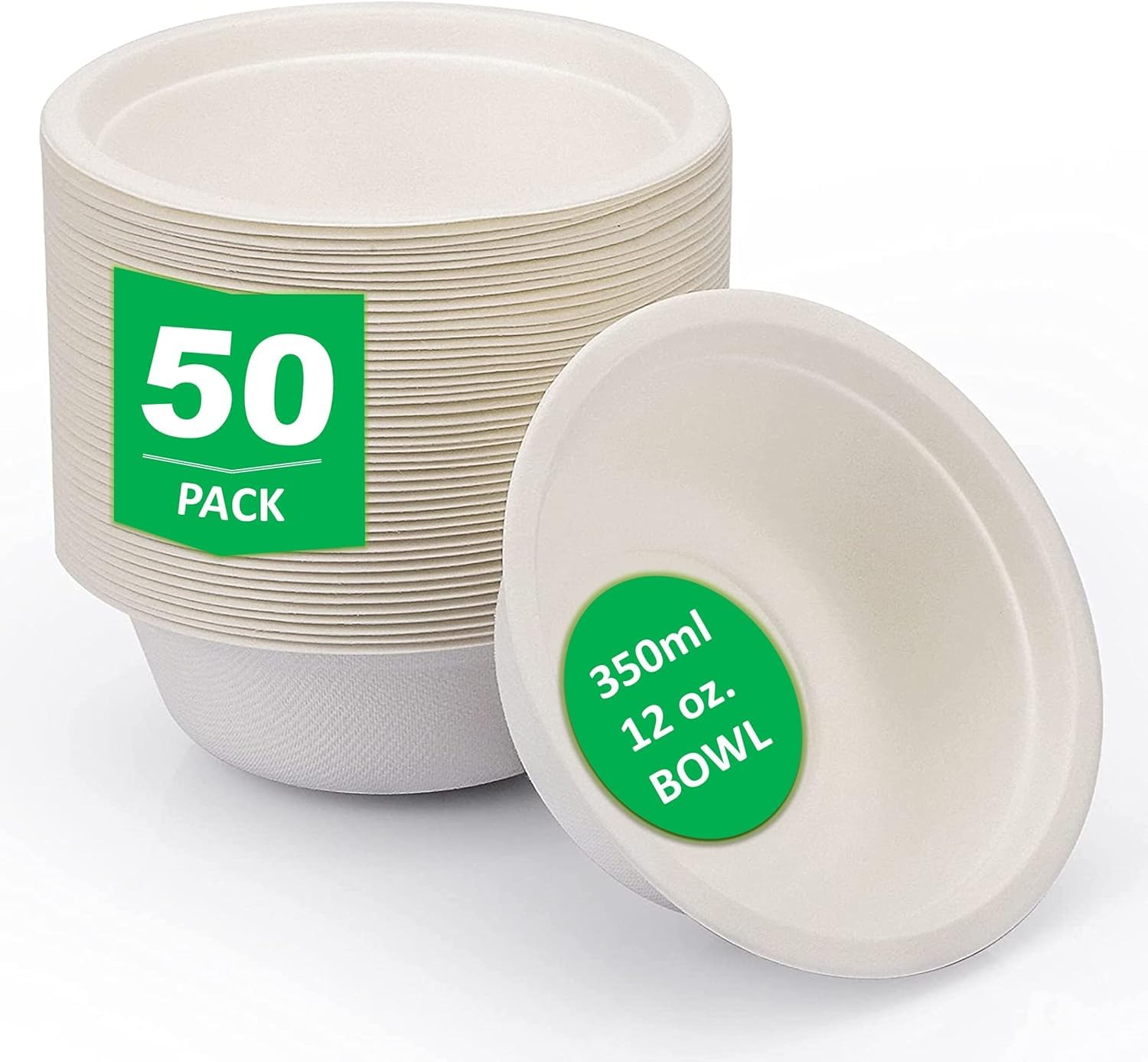 50 Pack Strong Quality ECO Friendly Biodegradable Compostable Bowls - Perfect for Soup, Salad & Parties - Alternative to Plastic - 340ml