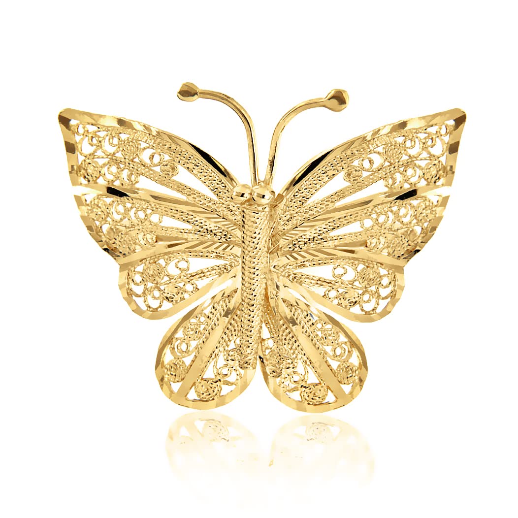 CARISSIMA Women's 9 ct Yellow Gold Filigree Butterfly Brooch