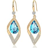 Austrian Crystal Teardrop Hollow Leaf Drop Dangle Earrings for Women 14K Rose Gold Plated Hypoallergenic Jewelry