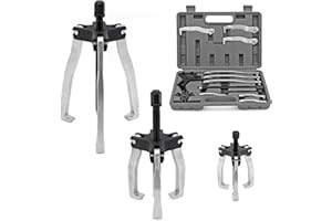 CARVALAX Gear Puller Set, 2T 5T and 5T Wide-Spread - Heavy Duty CR-V Steel 2 & 3 Reversible Jaw Bearing/Pulley Puller – Professional Automotive & Industrial Tool Kit for Mechanics, DIYers