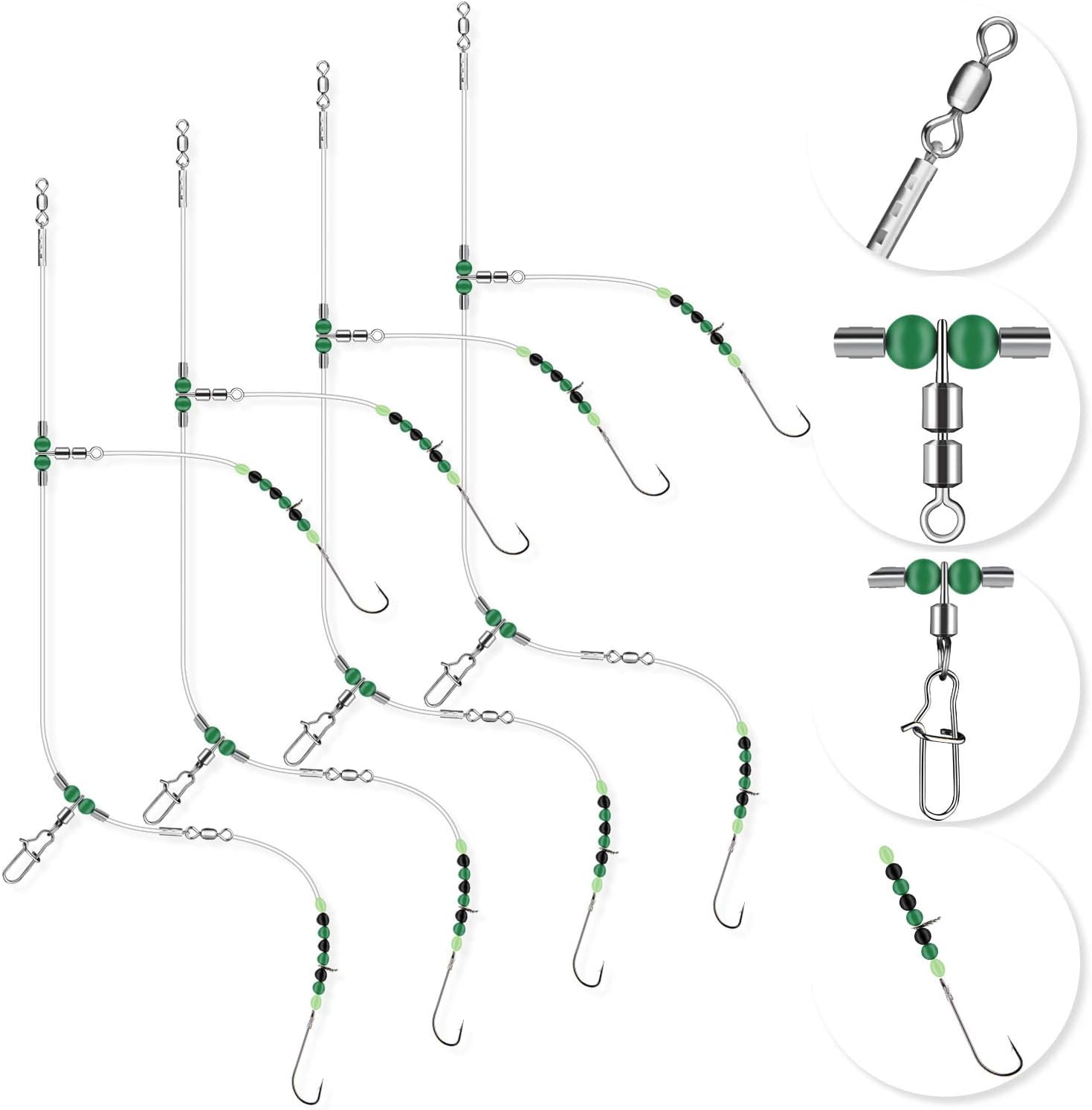 Rodeel 4 PCS Sea Fishing Rigs Flapper Rig Double Hook Clipped, Hook