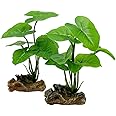 Smoothedo-Pets Fish Tank Decor Aquarium Decorations Ornaments Betta Leaf pad Hammock 6inch Plastic Artificial Plant Goldfish Fish Hides Small Tank/Reptiles Plants Driftwood (Green-Type-A-Set)
