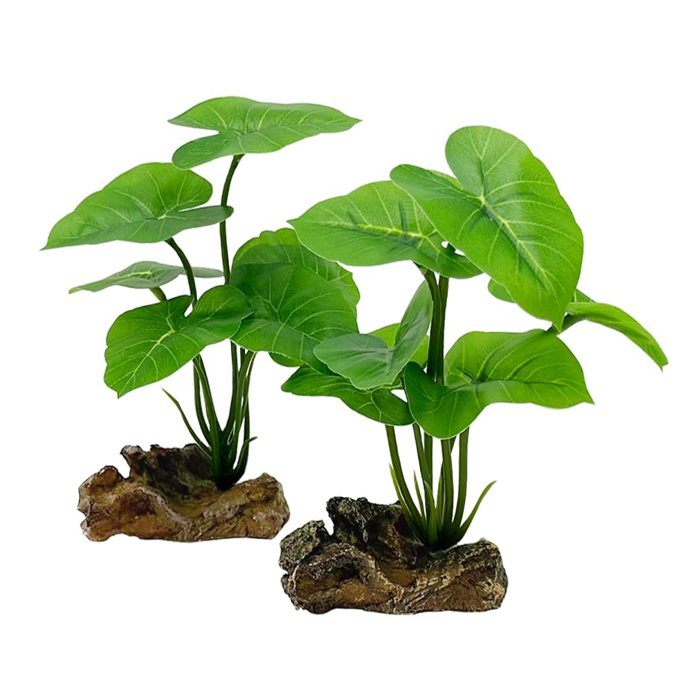 Smoothedo-Pets Fish Tank Decor Aquarium Decorations Ornaments Betta Leaf pad Hammock Plastic Artificial Plant Goldfish Fish Hides Small Tank/Reptiles Plants Driftwood (Green-Type-A-Set)