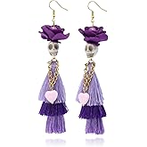 Artlunar Halloween Earring for Women, Funny Skeleton Rose Handmade Tassel Earrings Party Festival Jewelry Gift Fashion Accessories