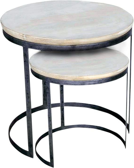 Casamia Couchtisch 2er Set Beistelltisch Wohnzimmer Tisch Set Rund Austin Metall Gestell Altsilber Farbe Weiss Gekalkt Amazon De Kuche Haushalt