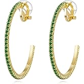 YOQUCOL 4.3CM(1.7in) Clip On Hoop Earrings Cubic Zirconia Non Pierced Ears Hoops for Women