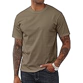 Mens Cotton T-Shirt Casual Short Sleeve Shirts Basic Heavyweight Crew Neck Soft Tees Classic Fit Summer Top