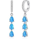 CiNily Opal Hoop Earrings for Women Teen, Dainty Dangle Earrings 14k Gold/Silver Plated Small CZ Diamond Dangle Drop Ear Rings for Women Trendy Hypoallergenic Lightweight Wedding Birthday Jewelry