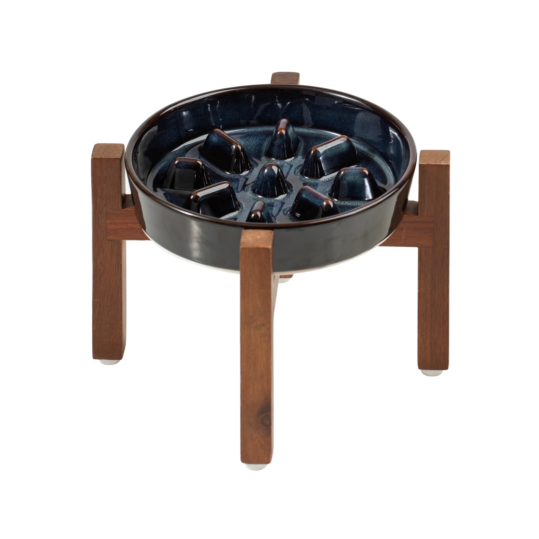 Photo 1 of Havniva Ceramic 1.2 Cup Dog Raised Slow Feeder Set, Elevated Bowl with Wooden Stand for Medium and Small Dog, 7.3inch Slow Feeder Dish for Fast Easters (Starry Sky, Single Bowl+ Stand)