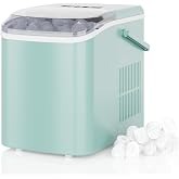 DUMOS Countertop Ice Maker with Handle, 26lbs/24H, Makes 9 Bullet Cubes in 6 Mins, Auto-Cleaning, Portable Ice Machine for Home Kitchen RV Camping, Green