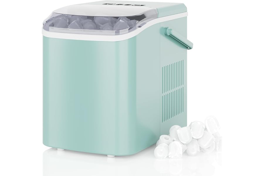 Get It Now DUMOS Countertop Ice Maker with Handle, 26lbs/24H, Makes 9 Bullet Cubes in 6 Mins, Auto-C