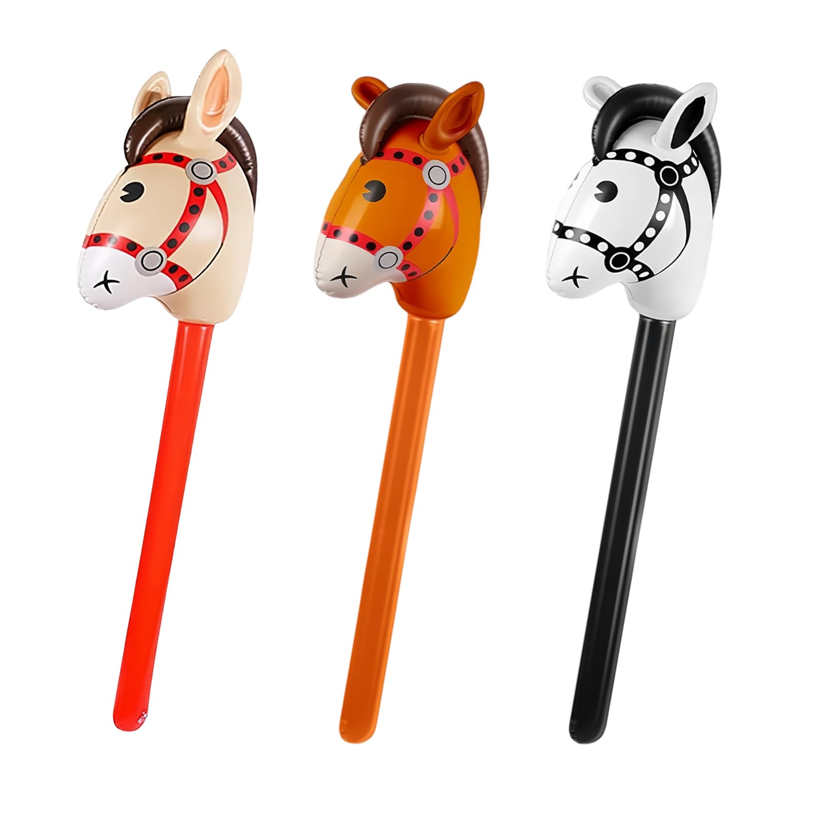 3Pcs Inflatable Horse Stick, Inflatable Hobby Horse Set Black Red Brown 21x95cm Pony Stick Party Props Suitable for Horses Themed Birthday Parties Decoration（Used by individuals aged 15 and above）