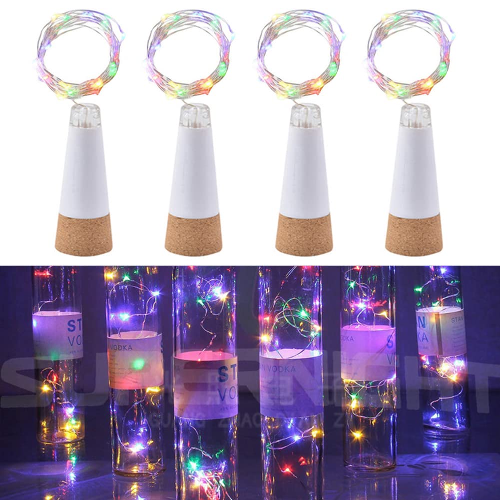 Heuluced LED Wine Bottle Lights with Cork, 4 Pack USB Rechargeable Wine Bottle Lights 2M 20 LED Cork Light Copper Wire DIY String Starry Fairy Lights for Party, Wedding, Festival Decor (Multicolor)