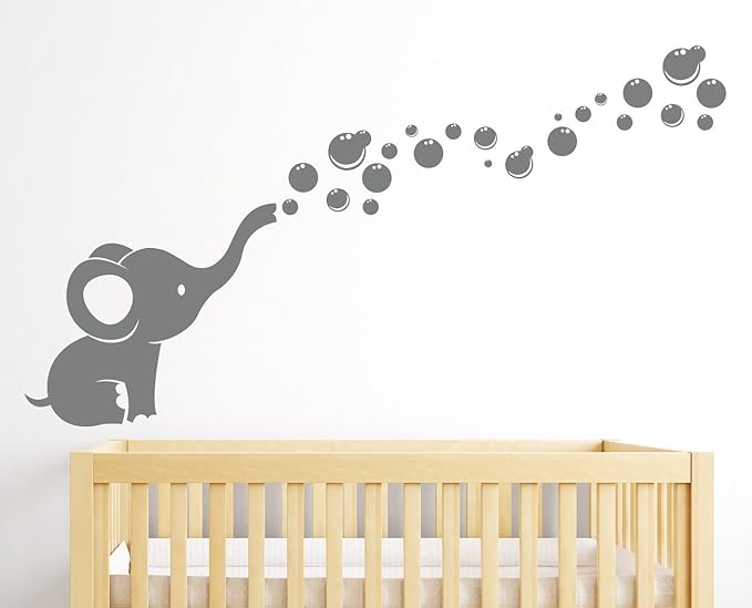Elephant Bubbles Wall Decal Nursery Decor, Elephant Blowing Bubbles