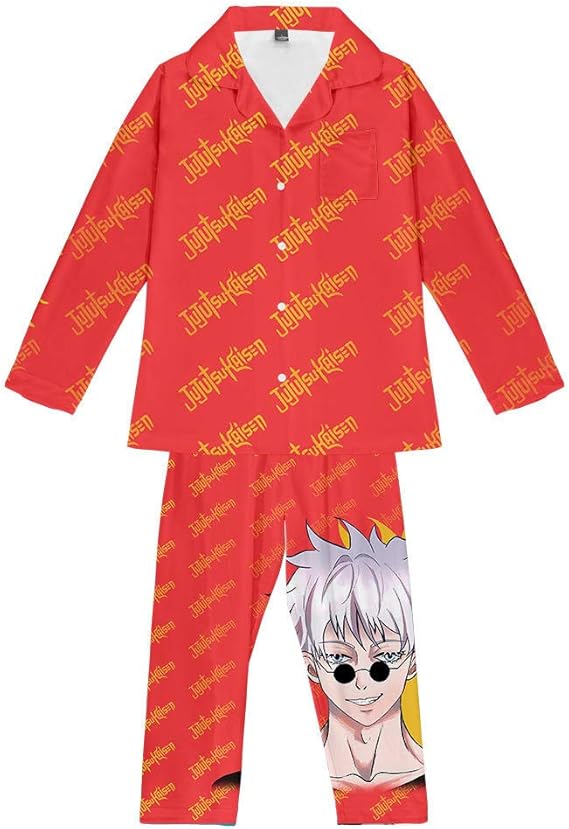 MSHAQT Pajamas Unisex Jujutsu Kaisen Anime Long Sleeve Pajama Set Cool