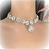 LANWLOSI Chunky Rhinestone Choker Necklace for Women Sparkly Silver Crystal Pendant Necklace Shiny Crystal Choker Wedding Bride Prom Party Jewelry Accessories