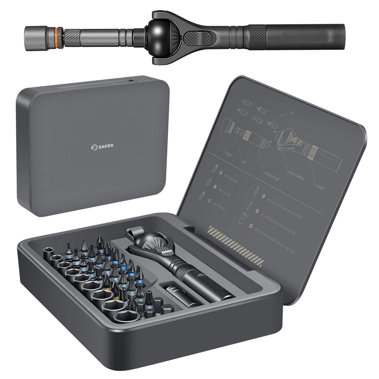 Photo 1 of Saker Upgraded Magnetic Screwdriver Set: 40-in-1 Ratchet Screwdriver Tool Kit with 180° Ball-Joint Handle - Portable S2 Bits Precision Repair Tool Set for Computer Phone Watch Camera Bike
