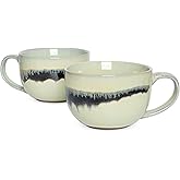 Bosmarlin Ceramic Large Coffee Mug Set of 2, 23 Oz, Jumbo Mug Soup Bowls with Handles, Dishwasher and Microwave Safe (23 Oz, Turquoise Green Light)