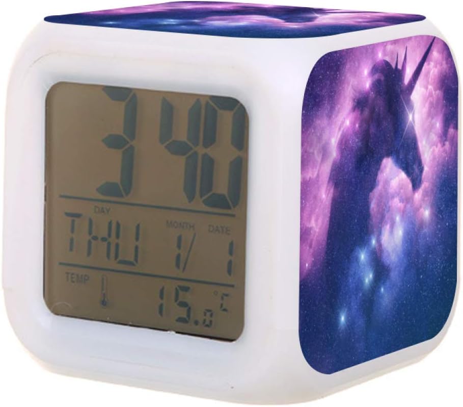 Alarm Clock Galaxy Unicorn StarryCute Nebula Unicorn Digital Bedroom Alarm Clock with Night