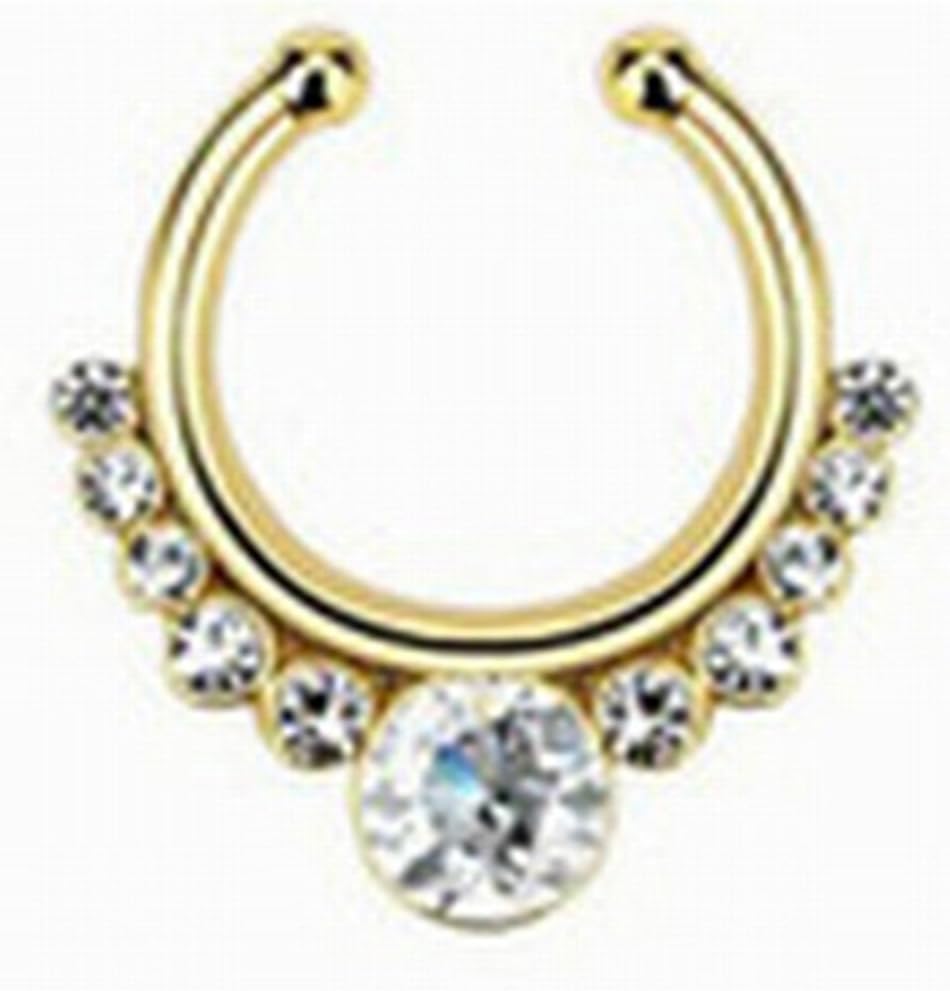 Fake Septum Clicker Nose Ring Non Piercing Hanger Clip Body Jewelry（Gold）