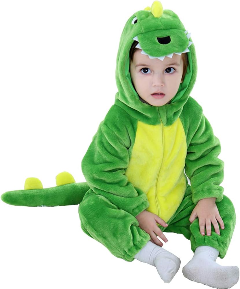 Kirmoo Unisex Baby Flannel Romper Animal Onesie Costume Hooded Cartoon Outfit Suit
