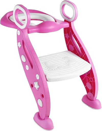 Rainberg Kids Potty Training Seat with Adjustable Height Step Pink White