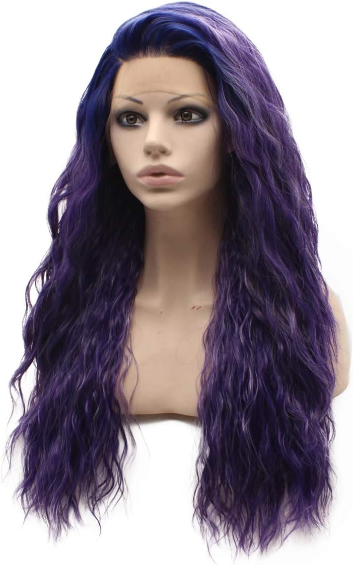 Long Curly Lace Front Synthetic Hair Purple Cosplay Party Wig Heat Resistant Fiber, 26inch - Image 4