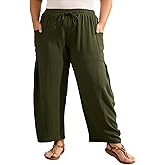 VDWIP Plus Size Pants for Women Palazzo Harem Drawstring Lantern Pants Summer Ankle Beach Trousers with Pockets
