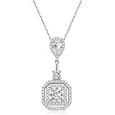 Ferkerylu Sterling Silver Diamond Necklaces for Women, 6 * 6mm Princess Cut Lab Synthetic Diamond Pendant White Gold Plated Jewelry Gifts for Women