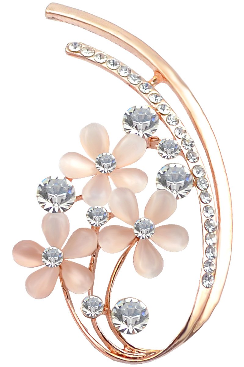 FENGJI Full Rhinestone Five Flower Opal Brooches for Women Vintage Clothing Decoration Jewellery Crystal Brooch Pins (Gold,Silver) Gold