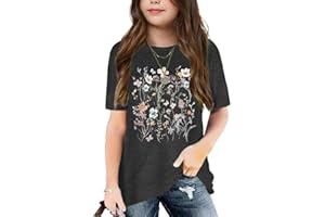 QBILY Graphic Tees for Girls Kids Summer Tops Crewneck Short Sleeve T Shirt 5-14 Years