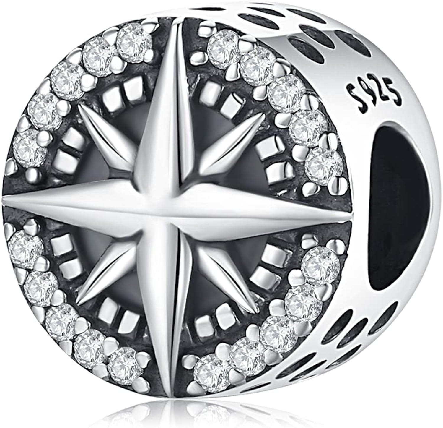 Eusense Compass Charm, 925 Sterling Silver Bead Charms Compass fit