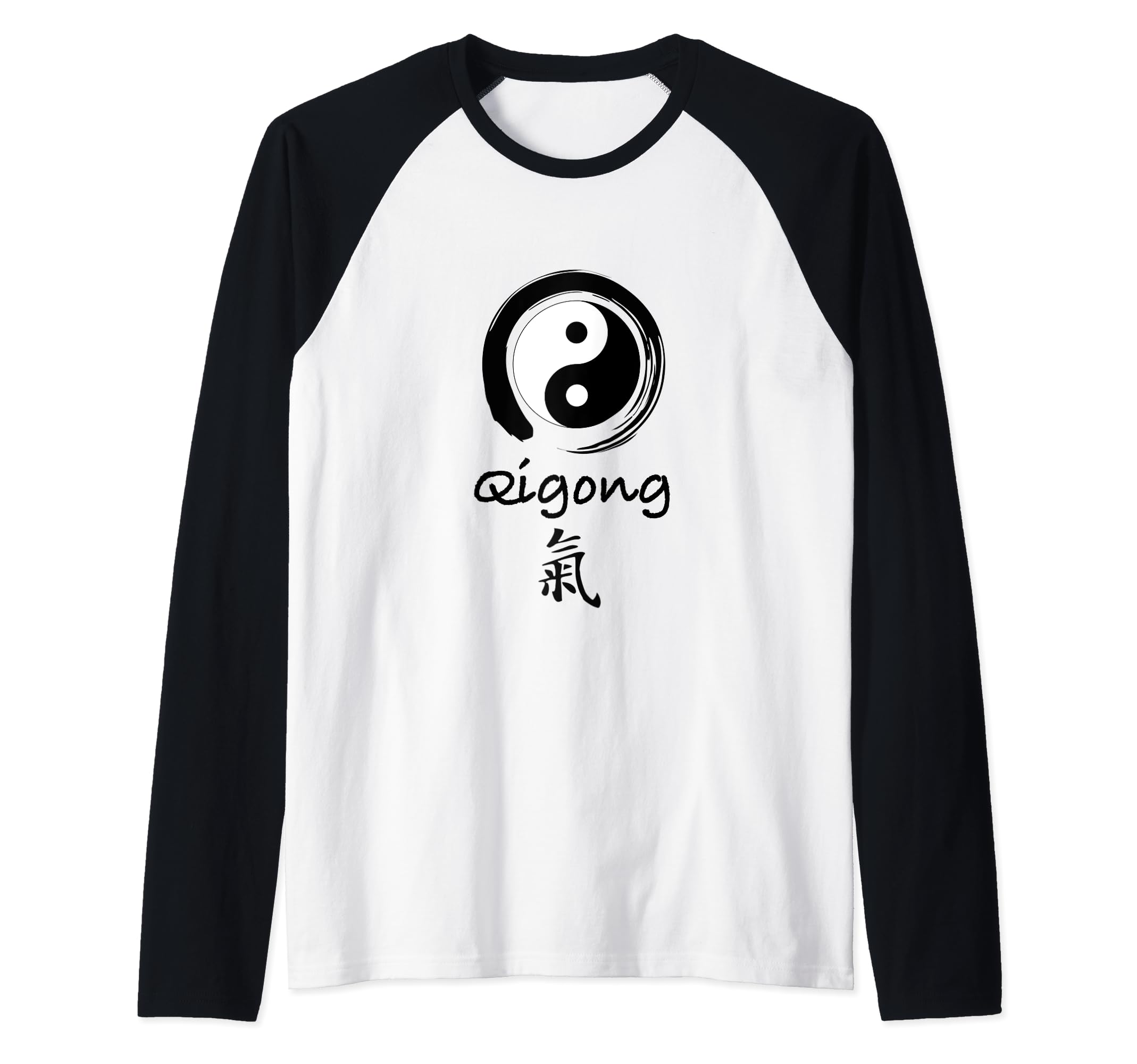 Qigong Beginner / Classic Qigong Calligraphy Qi Kanji Design Raglan Baseball Tee