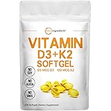 Vitamin D3 5000IU Plus K2, 2 in 1 Formula, Vitamin D3 Liquid with Vitamin K2, 300 Soft-Gels, Immune Vitamin Complex, Support
