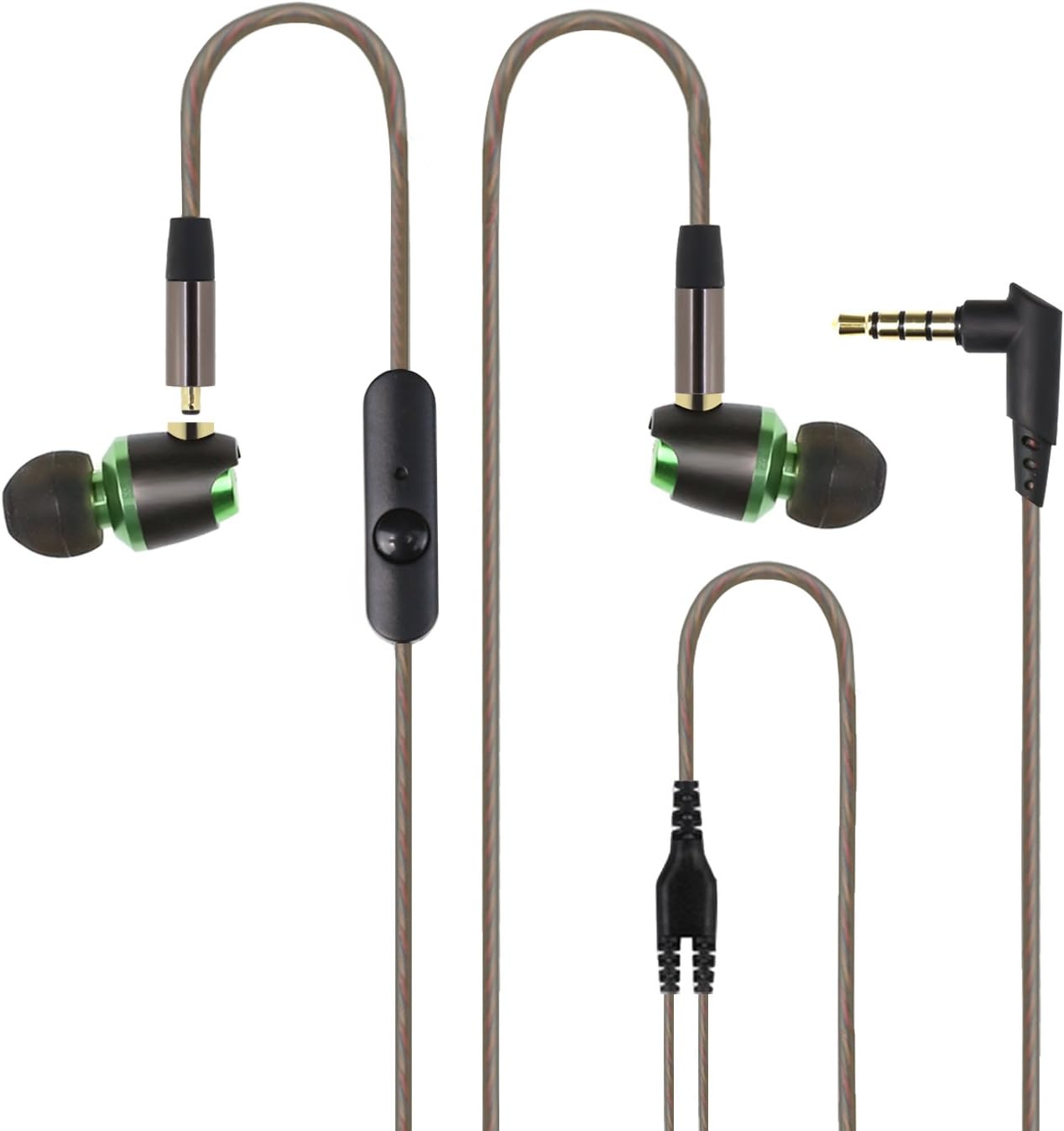 Ehoomely Detachable Dynamic Earbuds with Microphone Noise-Isolating Bass in-Ear Headphones (Green 850)