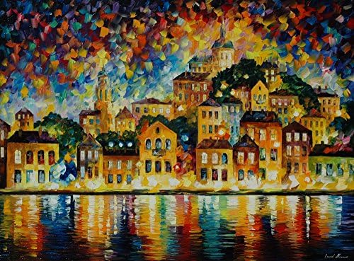 Leonid Afremov Original Image From Painting Lovely Harbor Print On Artistic Cotton Canvas, Size: 30"X40"