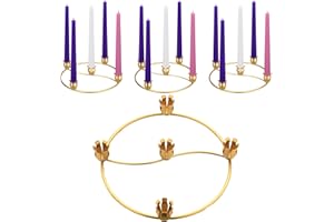 Sliner 4 Pcs Christmas Flower Advent Wreath Ring 5 Candle Holder Taper Gold Advent Ring Metal Candle Holder Table Decoration for Xmas Festival Home Centerpiece Decor