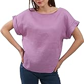 Amazhiyu Womens Pure Linen Short Sleeve Blouses Basic Summer Casual Tops
