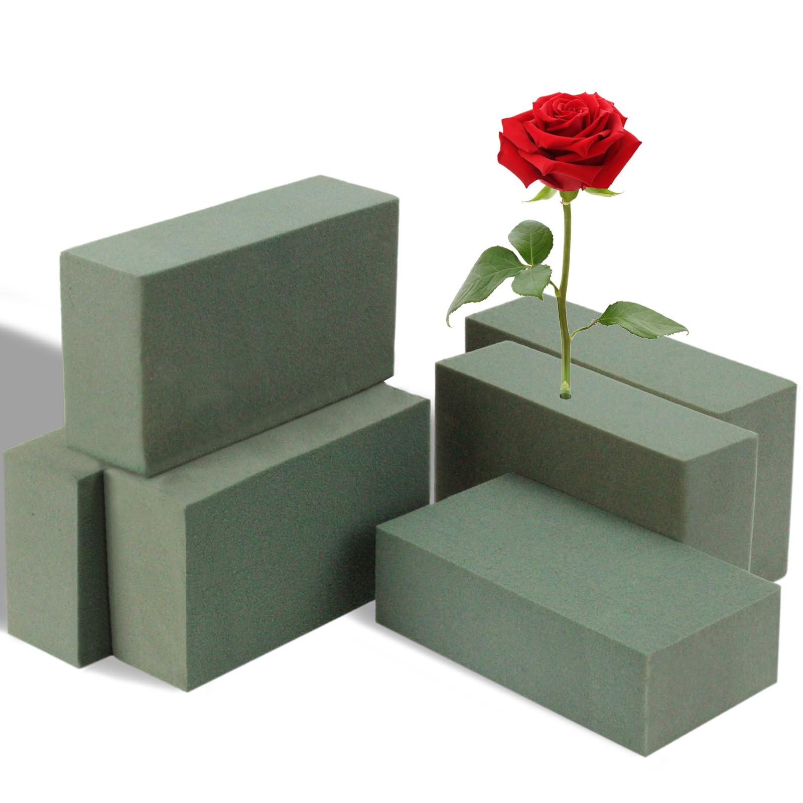 Photo 1 of 6 Pcs Floral Foam Blocks, 5.5"L x 3.1"W x 1.7"H Plant Foam, Green Dry & Wet Flower Foam for Fresh or Artificial Flower Arrangements, Florist Foam for Wedding, Birthdays, Home Decorations