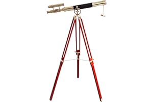 Double Barrel Vintage Telescope Shiny Brass Finish Wooden Brown Nautical Tripod Telescopes Spyglasses Leather Sailor Boat Decor Collectibles - Navirock