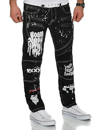 Kosmo Lupo Herren Biker Jeans Hose JeansHose Denim Zipper