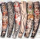 Efivs Arts Temporary Fake Tattoo Arm Cooling Sleeves Slip on Artwork Costume Stretch Nylon Men Women - 6 Pcs (Color I)